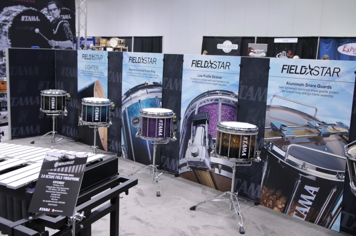 TAMAofficial's tweet photo. Our brand new Fieldstar Marching snares are making their debut at this year's PASIC Expo. They're great sounding and playing drums that are much lighter than the previous generation. #tama #tamamarchingpercussion #tamafieldstar #PASIC2021 https://t.co/WVYOMa9e2P