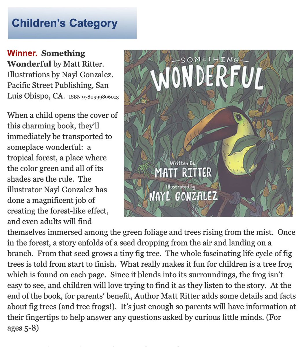 DrMattRitter's tweet photo. I’m thrilled to share that my book SOMETHING WONDERFUL has won the 2021 National Outdoor Book Award in the Children’s Category! This is a great honor, thank you NOBA Foundation! Find the award and review here: https://t.co/POfdizvRfq https://t.co/8pJt3EYBRN