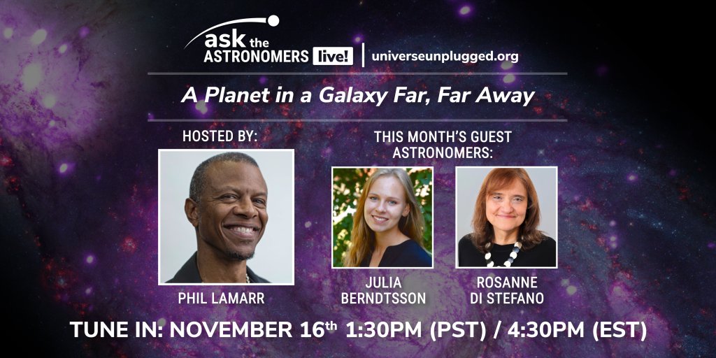 UniverseVids's tweet photo. There are more than 4,500 planets outside our solar system, but only ONE may be in a different galaxy -- 23 MILLION light-years away! @phillamarr and guests will chat about using X-rays to find extragalactic planets at November's #AskTheAstronomersLive. https://t.co/qyERaXAssx https://t.co/5sI96y7E9C