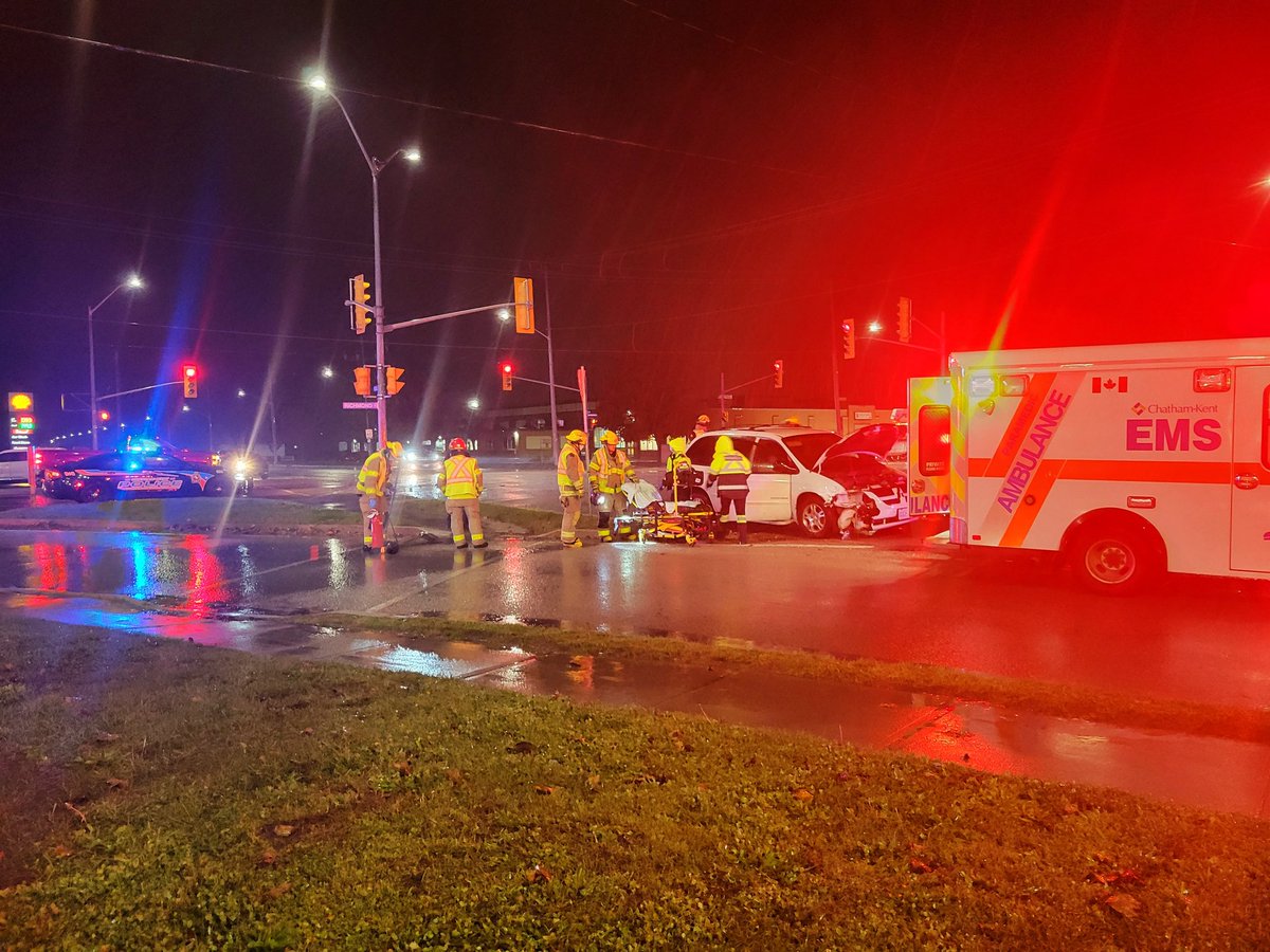 HooksHalligans's tweet photo. Chatham-Kent Fire stations 1 &amp; 2 on scene of a two-vehicle collision at Richmond Street and Keil Dr. One person removed. Unknown injuries. Buff 1. https://t.co/1Kek1hGjcZ