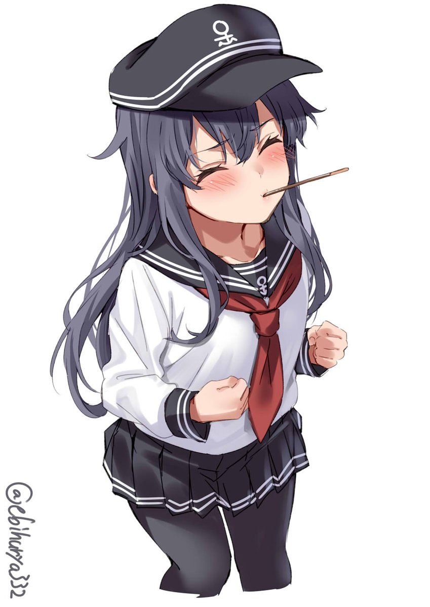 akatsuki (kancolle) 1girl solo school uniform long hair serafuku food skirt  illustration images