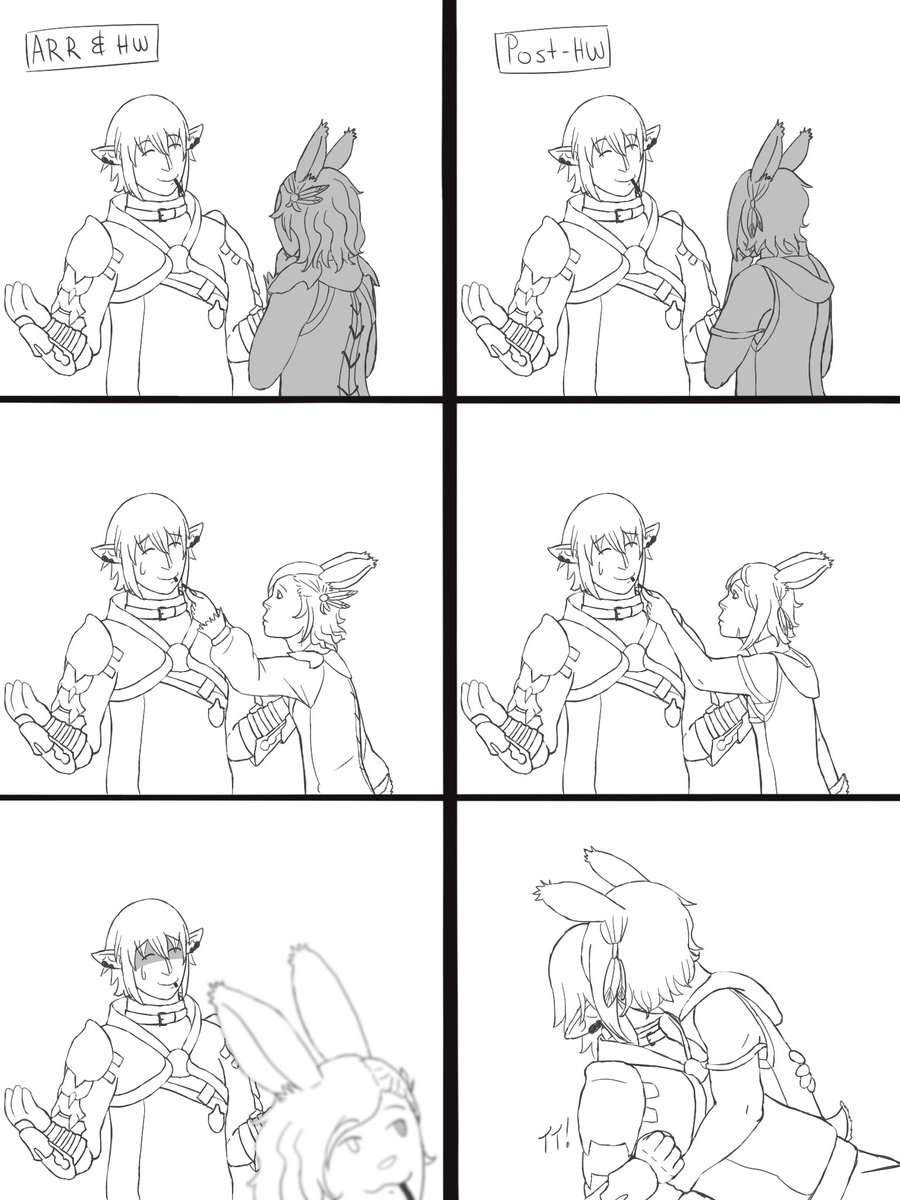 Revisiting this pocky day + #HaurchefantDay / #オルシュファンの日 comic one year later since a lot has changed! My art style/quality, how assertive Te is, their height and what type of animal ears they have…