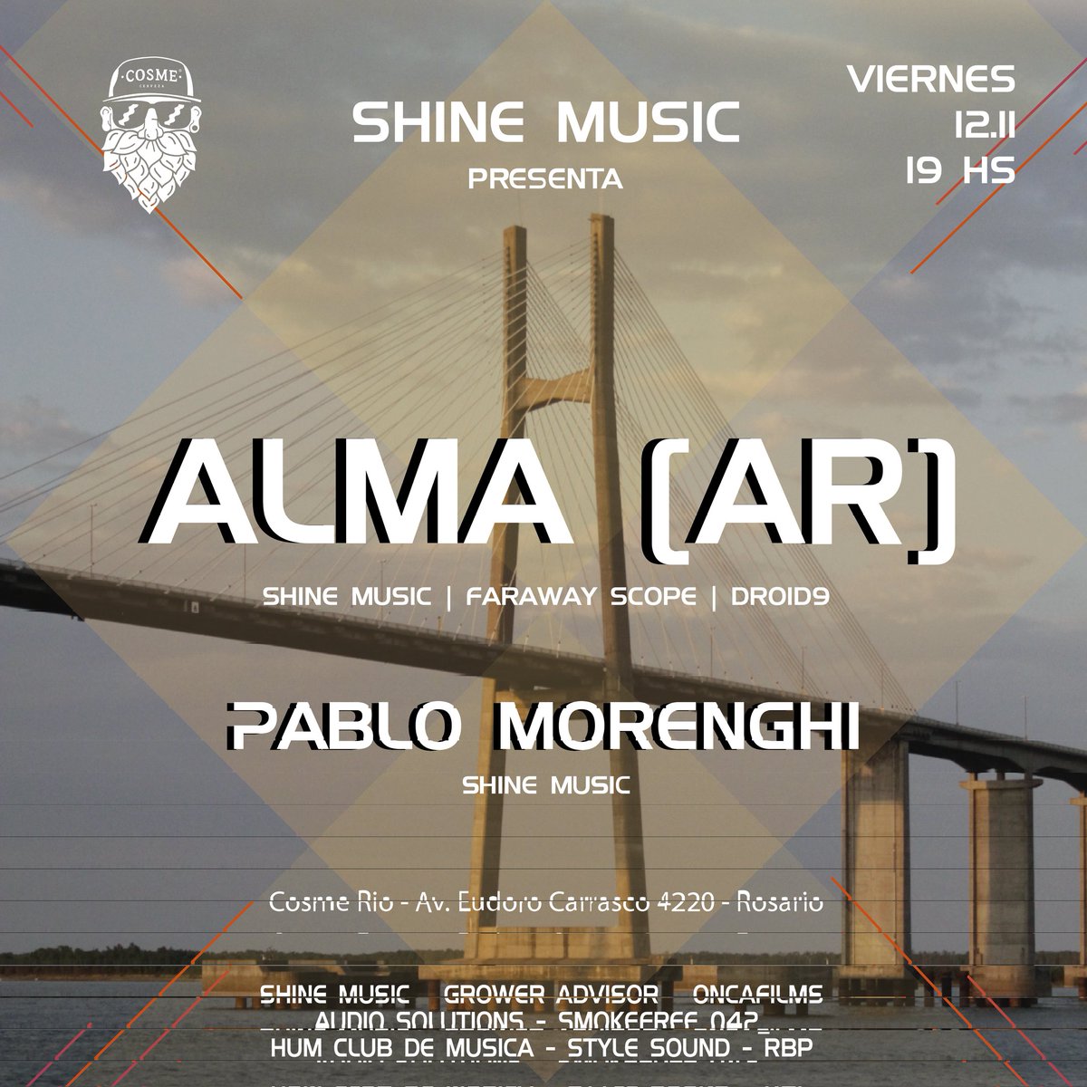 Grower_Advisor's tweet photo. Mañana #viernes en Cosme Rio - Rosario. Buena comida, bebida y exelente música de Alma (AR) y Pablo Morenghi. Los esperamos!

#shinemusiclabel #cosmerío #rosario #primaveraverano #showenvivo #laflorida #musica #bar #djs #dj #house #progressivehouse #mood https://t.co/1hb6S7rktR