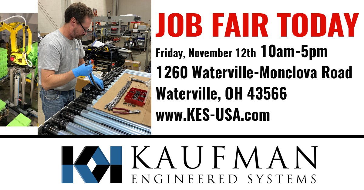 KaufmanSystems's tweet photo. Come out and tour our innovative facility, talk with a member of our hiring staff, possibly interview &amp; get an offer! #greatbenefits #401K #profitsharing #firstshift #productionassembly #fieldservicetech #electricalengineer #mechanicalengineer #shippingreceiving #welders https://t.co/CRqVrTWvyL