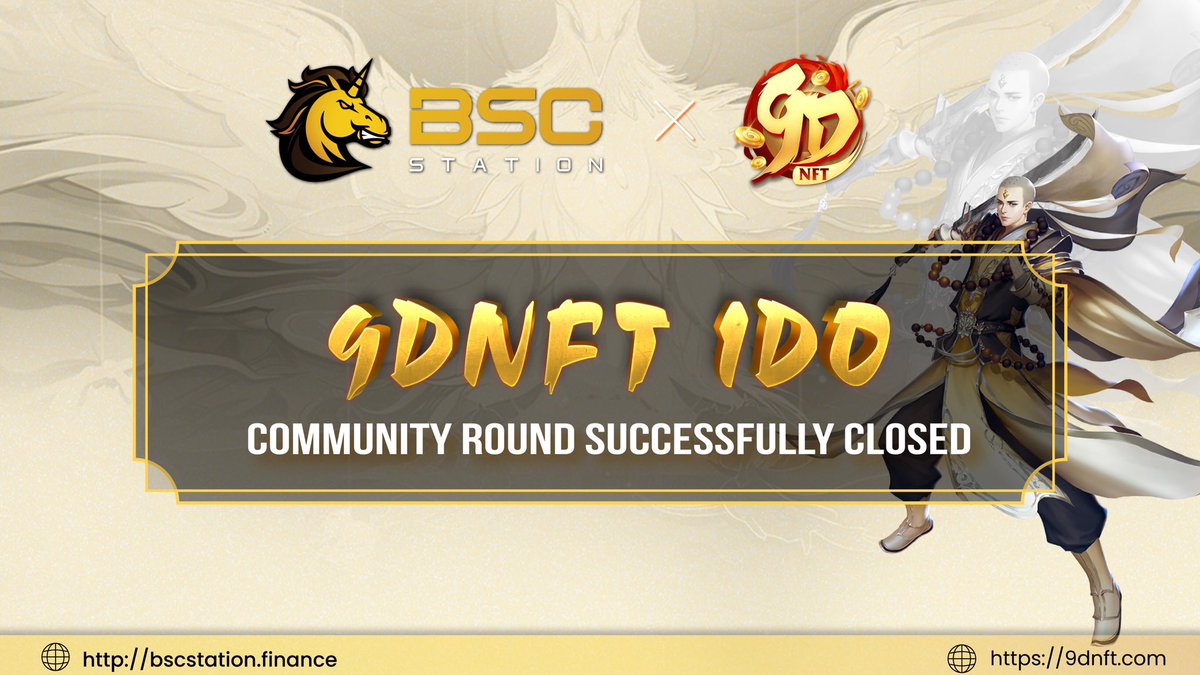 BSCS_Global's tweet photo. The Community Round of @9DNFT IDO has successfully ended

🔥Guaranteed Round is on-going:
https://t.co/MYr8fNifS0

⏰Listing on @PancakeSwap: TBA
⏰ Claiming: 30 minutes after listing 
💰Vesting: 25% at TGE, 1 month cliff, then 75% in the next 3 months

ℹ️ https://t.co/LDeOR1ASuz https://t.co/SpQo9qn7Tb