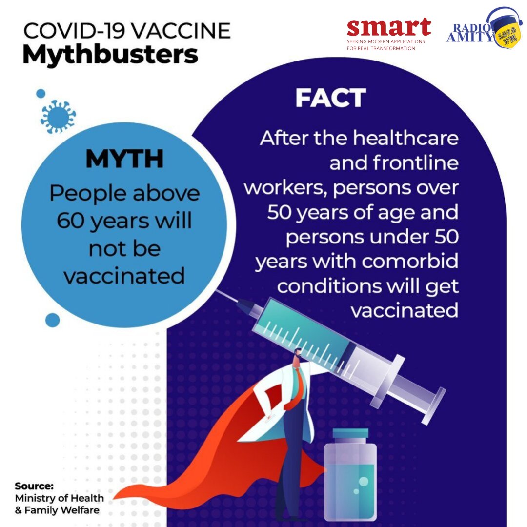radio_amity's tweet photo. Myyth buster is here for Covid-19 Vaccine.
#radioamity #smartngo #amityuniversity #CovidVaccine #mythbreakers https://t.co/qhCNT99vxN