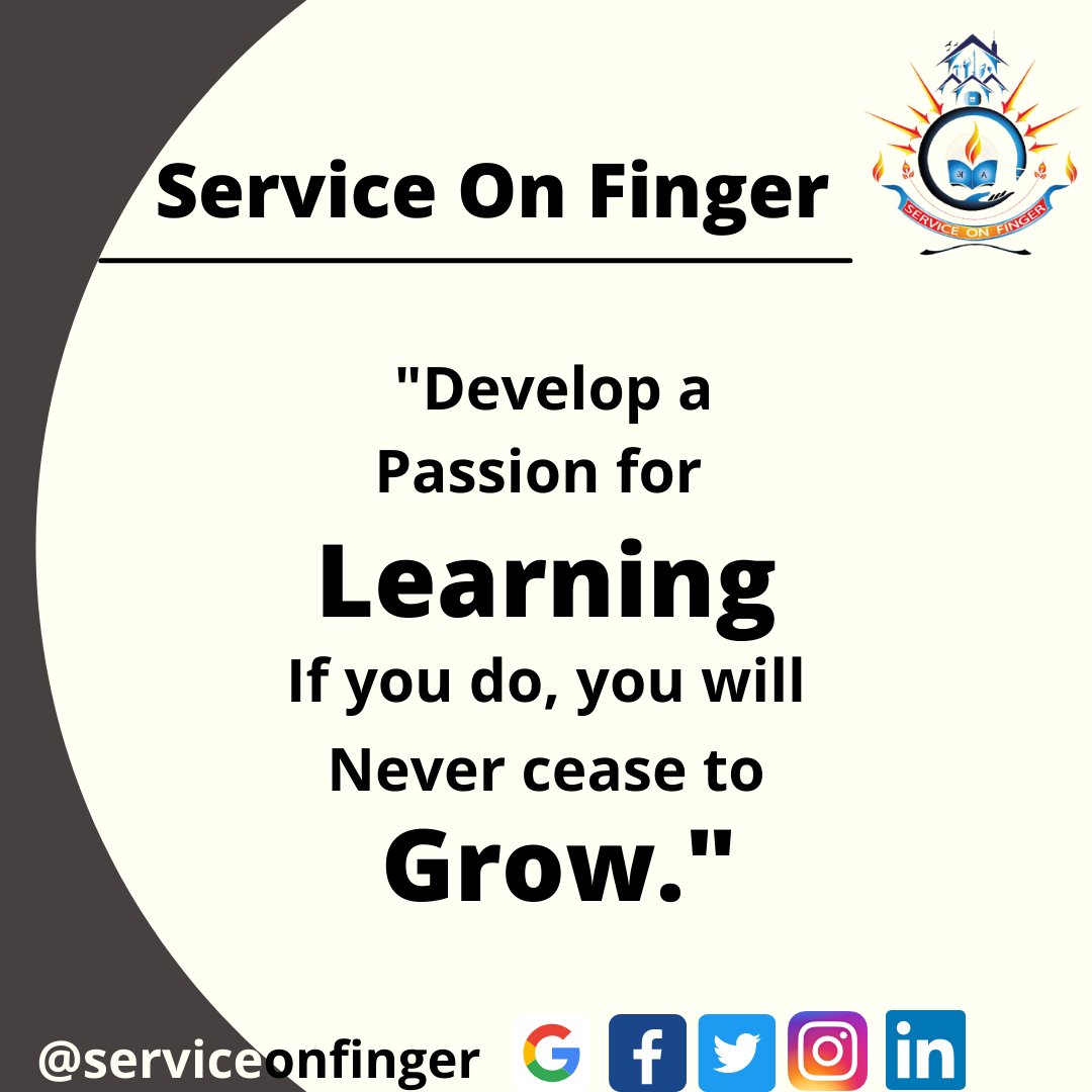 ServiceFinger's tweet photo. Develop a passion for #𝕃𝕖𝕒𝕣𝕟𝕚𝕟𝕘 . If you do, you will never cease to #𝙂𝙧𝙤𝙬.
#ServiceOnFinger
#EducationConsultancy
#ManPower
#teacherstudent https://t.co/oWK8Gr80x6