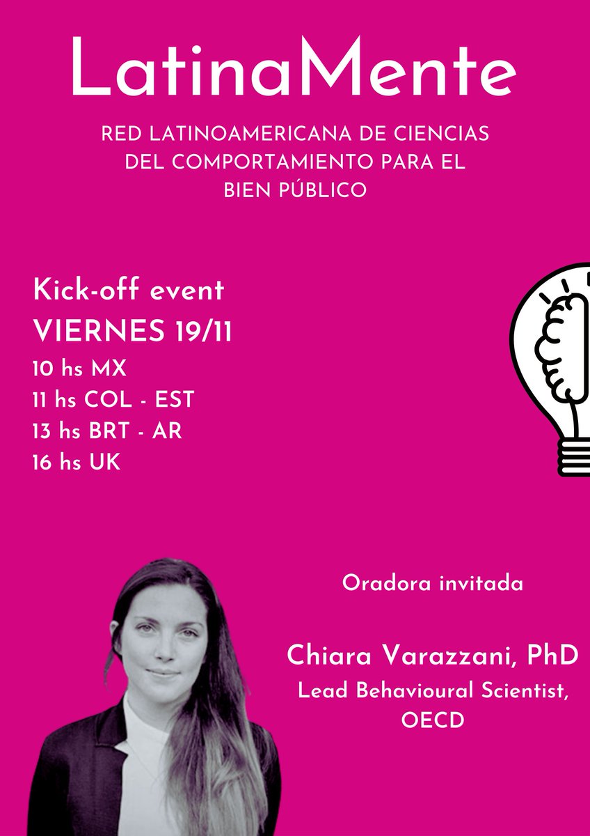 SAVE THE DATE: FRIDAY 19/11. One of the amazing speakers we will have is <a href="/chiaravara/">Chiara Varazzani</a>, Lead Behavioural Scientist <a href="/OECD/">OECD ➡️ Better Policies for Better Lives</a>. 
Get your tickets before they run out! bit.ly/latinamentekic…