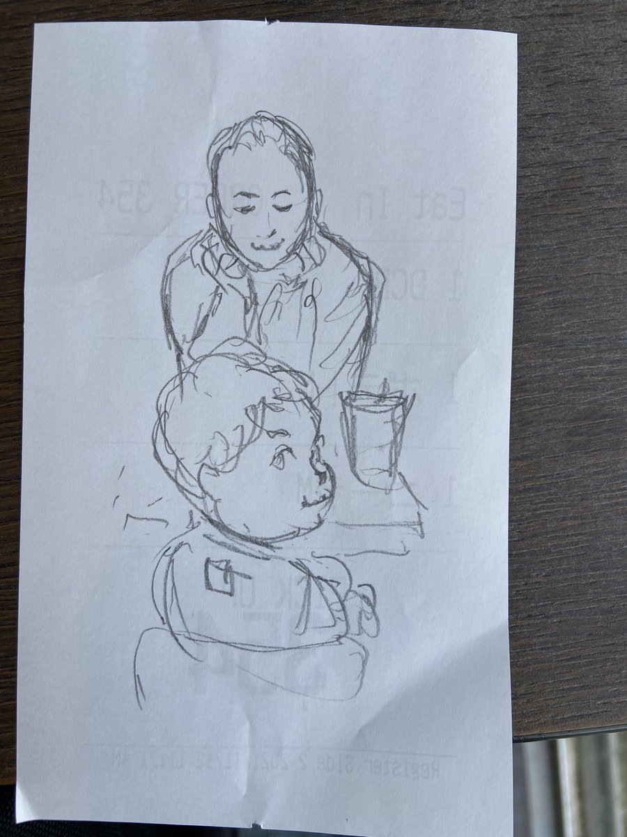 マックでうすらぼんやりしてついでに向かいの親子の落描き。

これはご当人達にあげました🌸
#今日の落書き
#落書き
#ラフ
#かわいい 