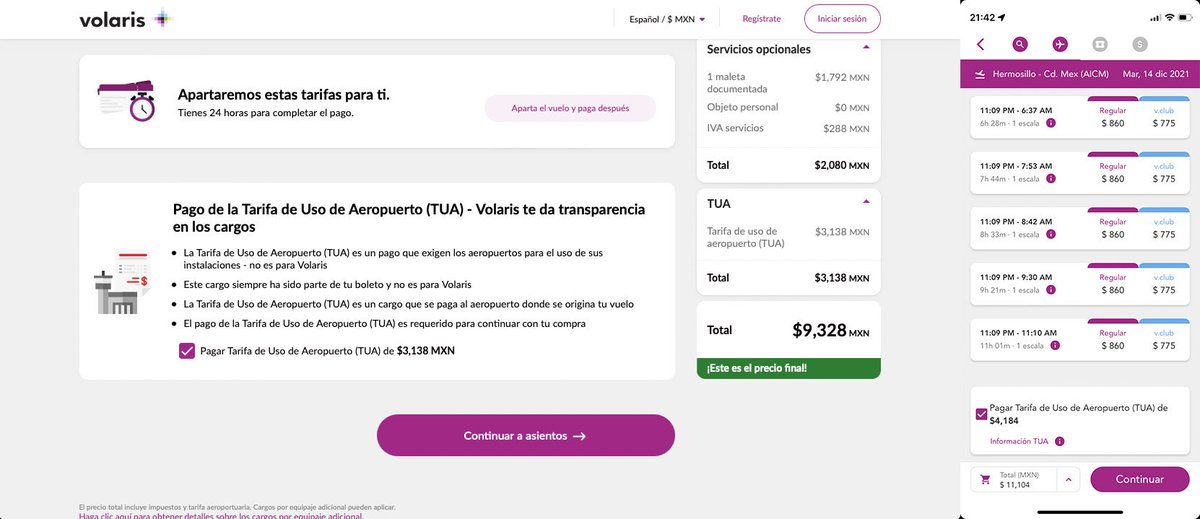 roguzmar's tweet photo. ¡Ahh caray! Mismo vuelo en @viajaVolaris cotizado desde desktop y app al mismo tiempo, diferentes tarifas, ¿cómo está eso @Profeco?
Precios de engaño en el #BuenFin2021, ¡aguas! https://t.co/TPaMJRV9l7