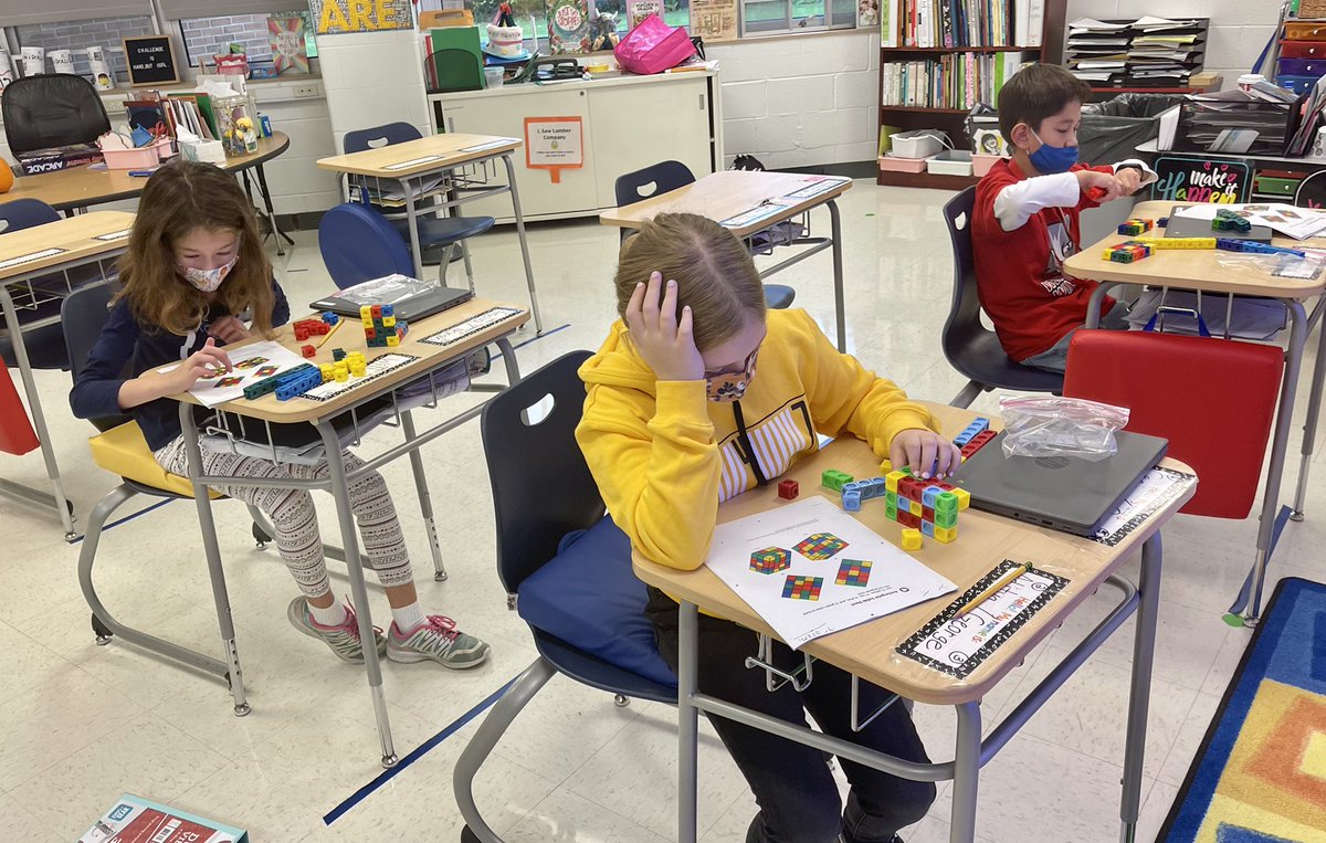 Wfstemlah's tweet photo. What does it mean to be a solid? 4th graders mentally manipulate 2-D views and drawings to construct 3-D “wholes” from parts. #MindsetMath https://t.co/EDJXDQjeCW