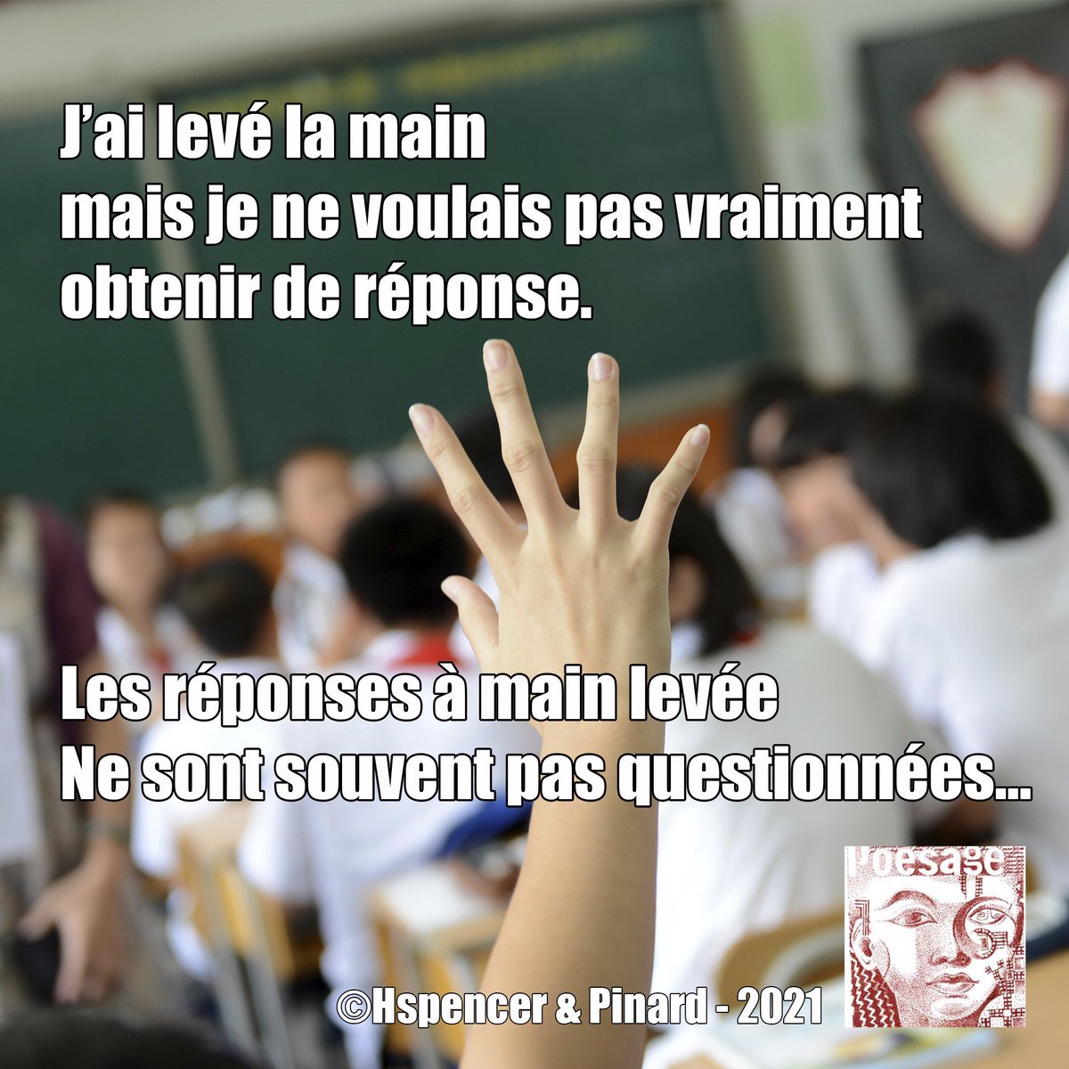 poesage_27's tweet photo. J’ai levé la main mais je ne voulais pas vraiment obtenir de réponse.
Les réponses à main levée
Ne sont souvent pas questionnées...
©Hspencer & Pinard 2021
#main #questionnement #question #interrogation #existence #existentialisme #reponse #mainlevee #vie #life https://t.co/Kq9fpAR6WN