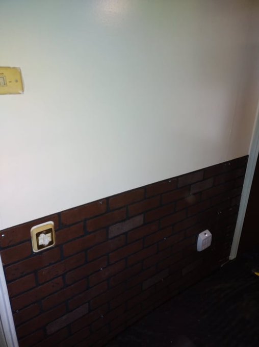 "Decorated in early fuck." -  Van Wilder Finished up almost all of the bedroom today. Hung brick paneling