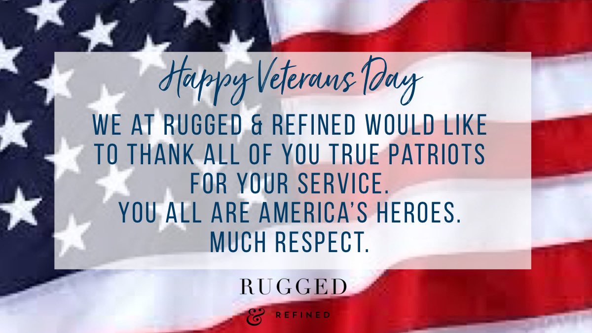 RAndROfficial's tweet photo. 🗣🔊 🇺🇸🇺🇸🇺🇸🇺🇸🇺🇸
🇺🇸 Happy Veterans Day 🇺🇸
Thank you for all that you have done.
#HappyVeteransDay #RuggedAndRefined https://t.co/O75PIEAAbp