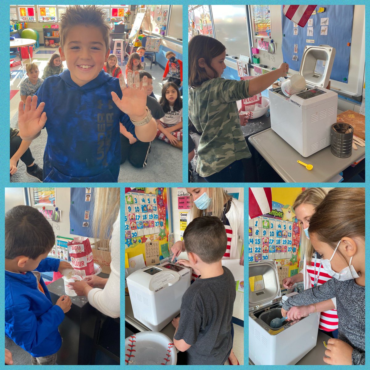 MissETechie's tweet photo. After reading all different versions of Little Red Hen & comparing texts, making connections, and summarizing, we made our OWN bread! These little leaders were ALL willing to #synergize & help make this yummy treat! 🍞❤️🐓 #textconnections #homeec #worktogether @juliamiddleton_ https://t.co/WsrnVDssr9