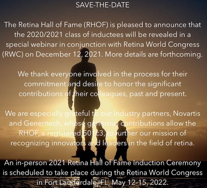 Special thanks to our industry partners, Genentech and Novartis, whose contributions allow us to further our mission of recognizing innovators and leaders in the field
#retina #AAO2021 #retinaspecialist <a href="/RWCRetina/">Retina World Congress</a> <a href="/GenentechEye/">Genentech Ophthalmology</a> <a href="/Novartis/">Novartis</a> <a href="/aao_ophth/">AAO</a> <a href="/RetinaToday/">Retina Today</a> <a href="/asrsdocs/">ASRS</a>