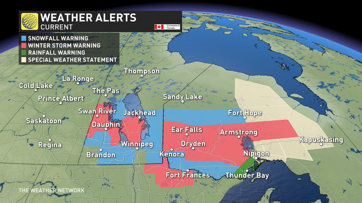 KMacTWN's tweet photo. This Remembrance Day will be memorable for its weather in Manitoba and NW Ontario. Hang in there, friends. #PRstorm #mbstorm #Onstorm #snow @weathernetwork https://t.co/AlQeK7RGZg