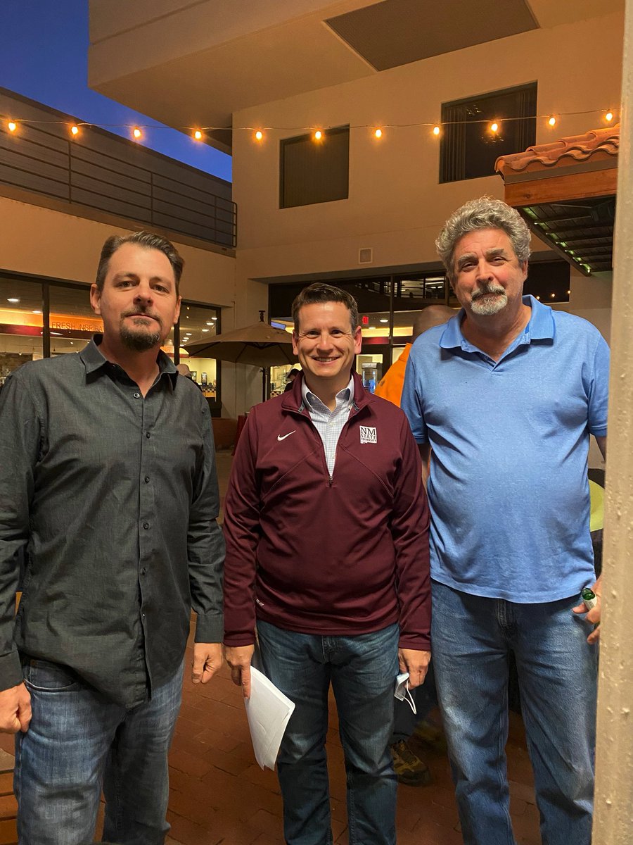 NMSUVPR's tweet photo. Current and past University Research Council chairs: Tanner Schaub, Chris Sroka and Stephen Pate at #NMSURCW2021. #ElevateResearch #ElevateCreativity https://t.co/FXTczrn2ku