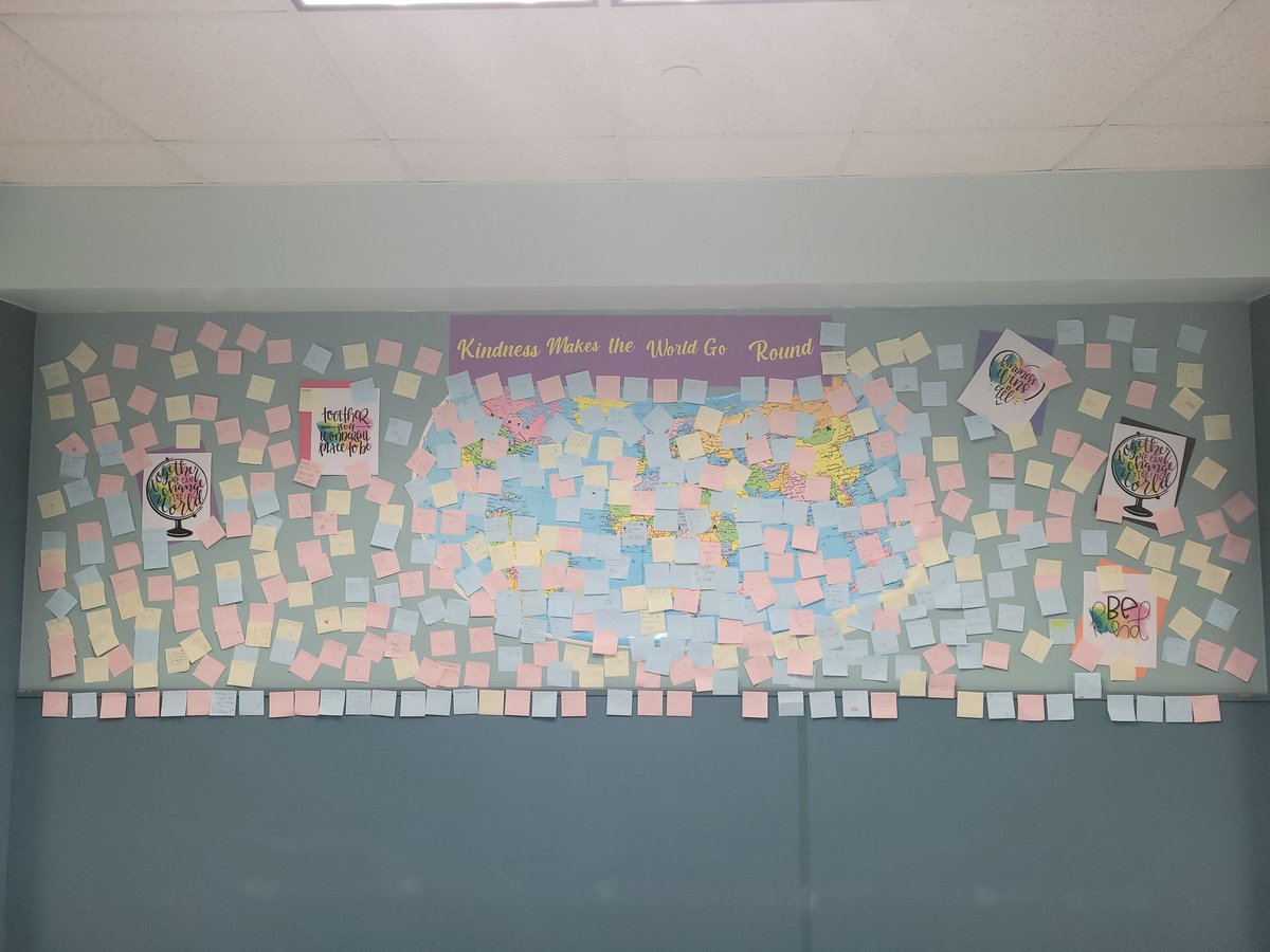 HowellTwpMSN's tweet photo. Kindness Makes Our World Go Round at MSN.  Our students posted notes of kindness today.  Thank you to our Diversity Club and Student Advisory Council volunteers!  #HTPSLearnerSuccess #HTPSSEL #WorldKindnessWeek https://t.co/LMApyJFjFP