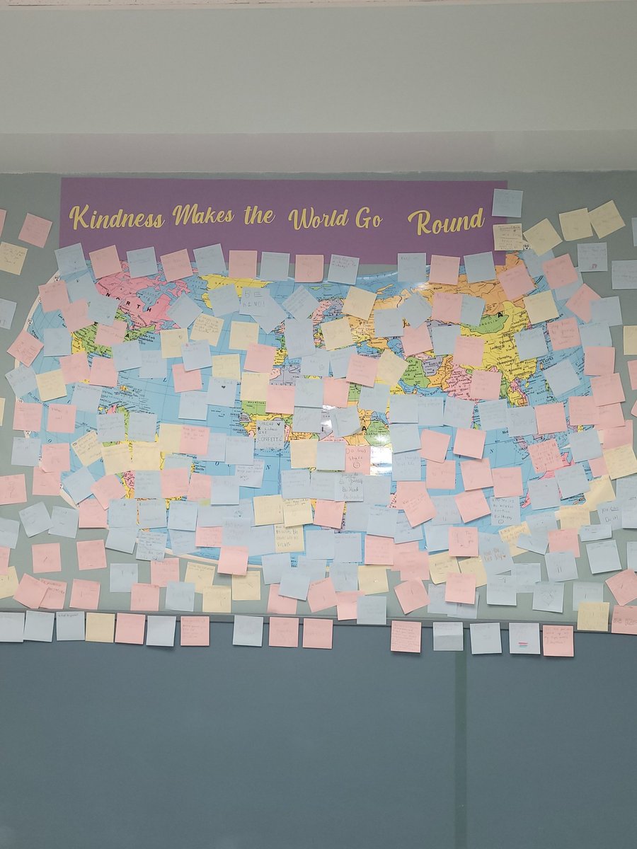 HowellTwpMSN's tweet photo. Kindness Makes Our World Go Round at MSN.  Our students posted notes of kindness today.  Thank you to our Diversity Club and Student Advisory Council volunteers!  #HTPSLearnerSuccess #HTPSSEL #WorldKindnessWeek https://t.co/LMApyJFjFP