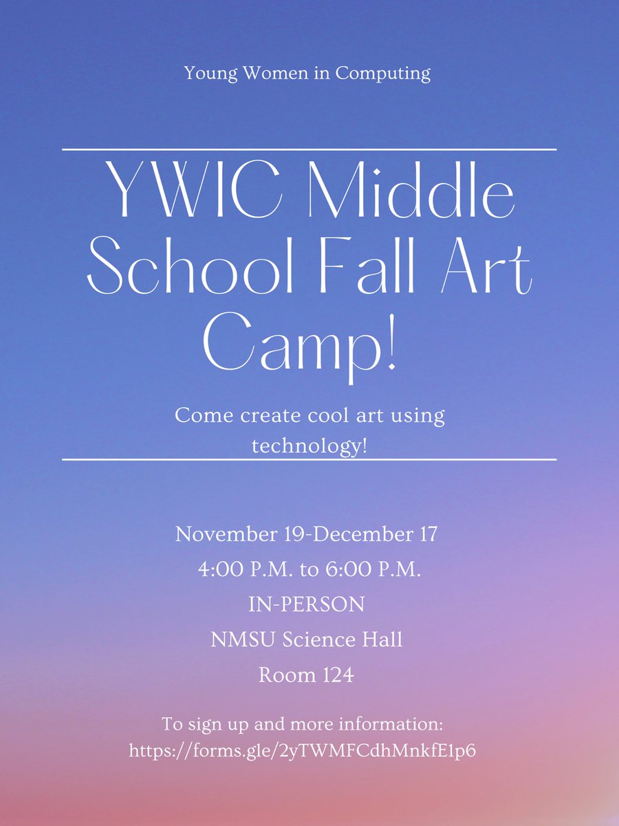 Join us for our Middle school fall camp! To sign up and more information:
forms.gle/2yTWMFCdhMnkfE…