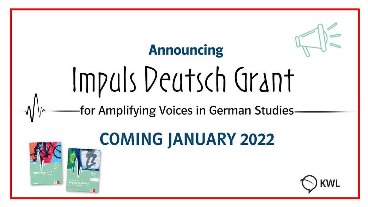 We are proud to announce the Impuls Deutsch Grant 📣 The purpose of the Grant is to support faculty in bringing German-speakers.

More information at klett-usa.com/grants

#ImpulsDeutsch #Inclusivity #GermanGrant  #KlettWorldLanguages <a href="/NTracksdorf/">Niko Tracksdorf</a> <a href="/DrNiColeman/">Nicole Coleman</a> <a href="/s_kauppPhD/">Steffen Kaupp</a>
