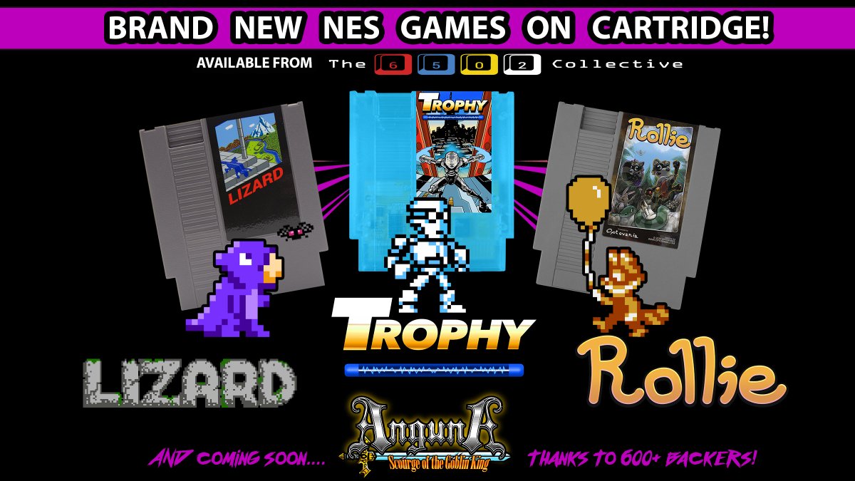6502Collective's tweet image. Make The @6502Collective Your Holiday Homebrew Headquarters!

With @Lizard_NES, Trophy, Rollie (@optovania) &amp;amp; Anguna SOTGK (@nathantolbert) NES cartridges, give your loved ones the gift of #8BitLegit for the NES.

PHYSICAL=&amp;gt;6502collective.com/store
DIGITAL=&amp;gt;itch.io