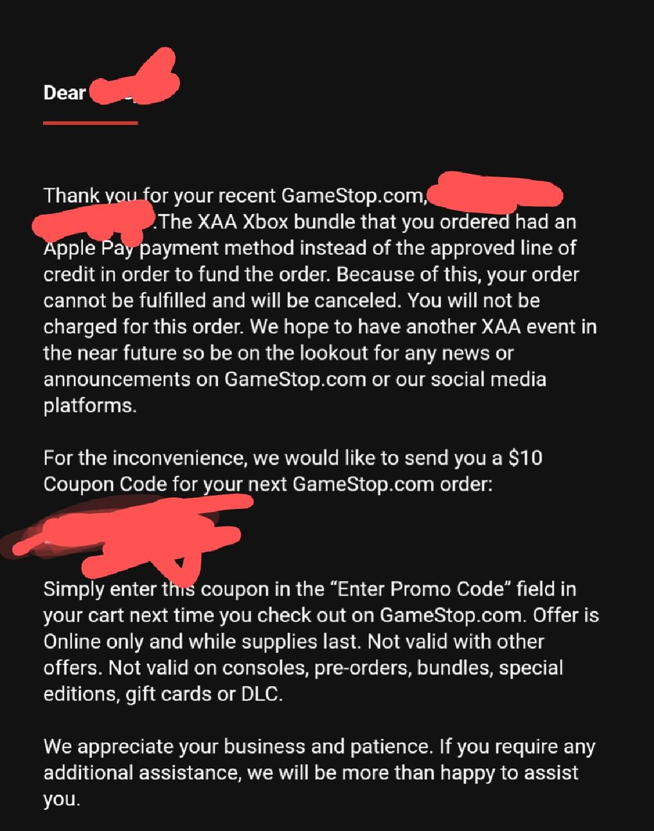 ColeLauer1's tweet photo. @mattswider Just a heads up if anyone got the Order XAA cancellation email from GameStop regarding their Series X order from earlier, reach out and call them. I did it the way they wanted using CitizenOne not apple pay and everything was good.

They said it was just a mass email. https://t.co/qIgtV96Kgk