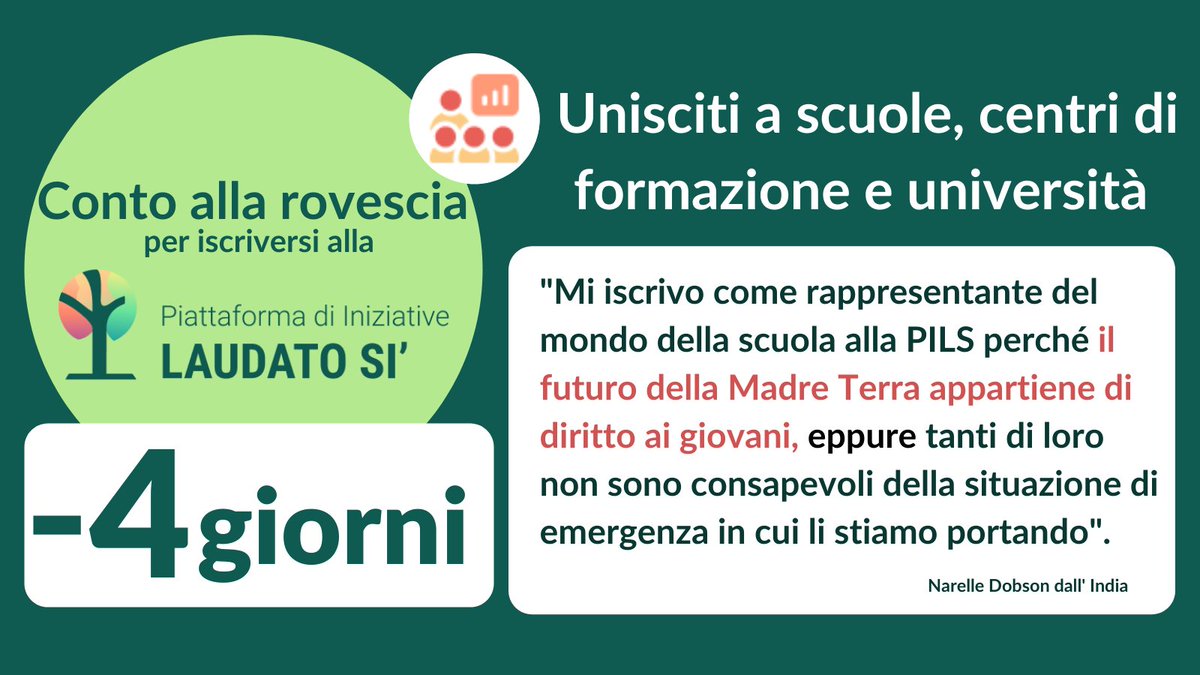 ❗Solo 4️⃣ giorni e sarà possibile iscriversi alla #LaudatosiActionPlatform che @Pontifex_it ha voluto come luogo per condividere progetti ispirati alla #Laudatosi. Il mondo della scuola dà il suo contributo https:bit.ly/3EUqcnI  laudatosi.va @VaticanIHD