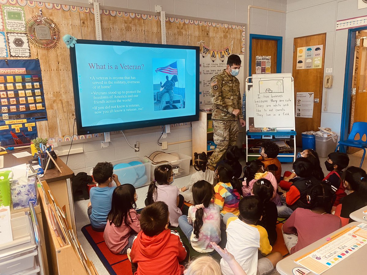 Learning about Veteran’s Day from Sgt. Vincent Mignone 🇺🇸 thank you for your service! <a href="/BenFranklinES/">Ben Franklin School</a>