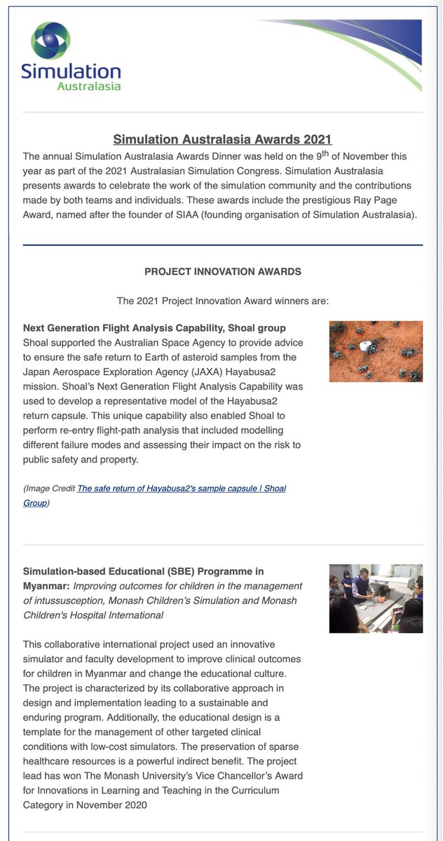 MCS has won the 2021 Project Innovation Awards given by <a href="/SimAustralasia/">SimAust</a> during #SimCongress21! SBE Programme in Myanmar was a collaborative international project led by <a href="/SimEdRam/">Ram Nataraja</a> which used an innovative #simulator for improving outcomes for children in managing intussusception!
