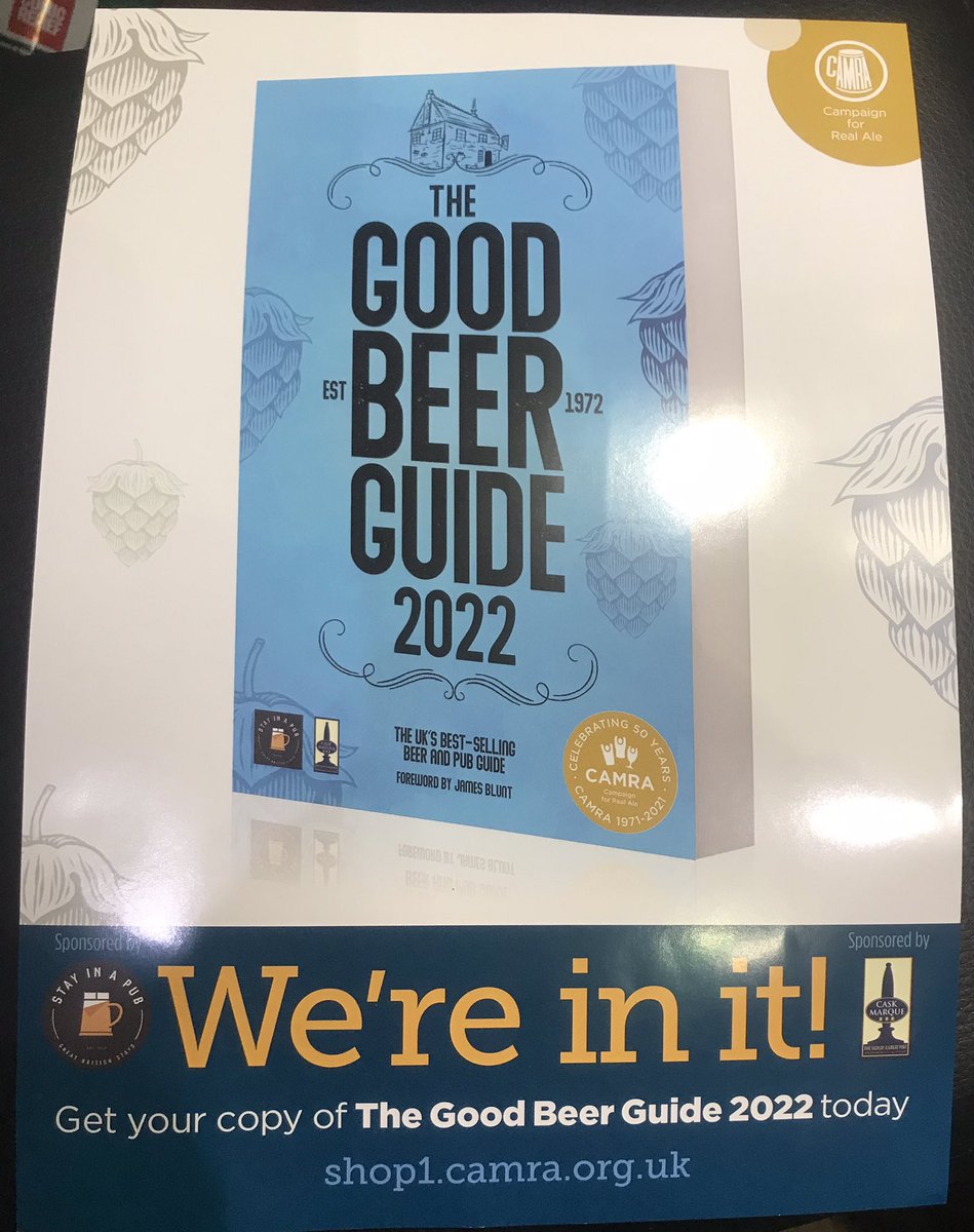CoachmakersSOT's tweet photo. So proud to discover that we are in the @CAMRA_Official Good Beer Guide 2022.
Thanks to all of our wonderful customers that help us achieve our entry into the annual “Bible of Beer”
#GBG2022 https://t.co/warOurMqbp