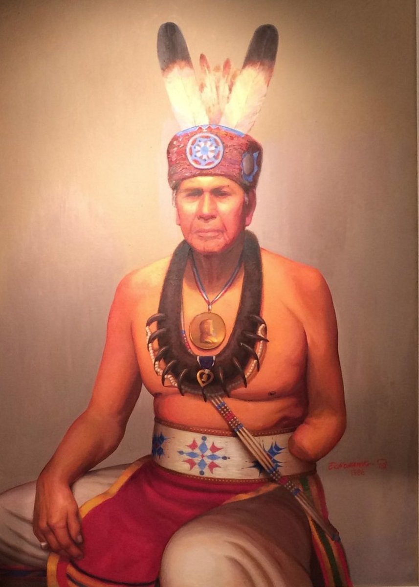brettachapman's tweet photo. This is by a Pawnee artist named Brummett Echohawk of a Pawnee veteran he served with named Phillip Gover who lost his forearm in WW2. Brummett also got a Purple Heart in addition to a Bronze Star and Congressional Gold Medal. They make me proud to be Pawnee!

#VeteransDay2021 https://t.co/uu6hgx7uI5