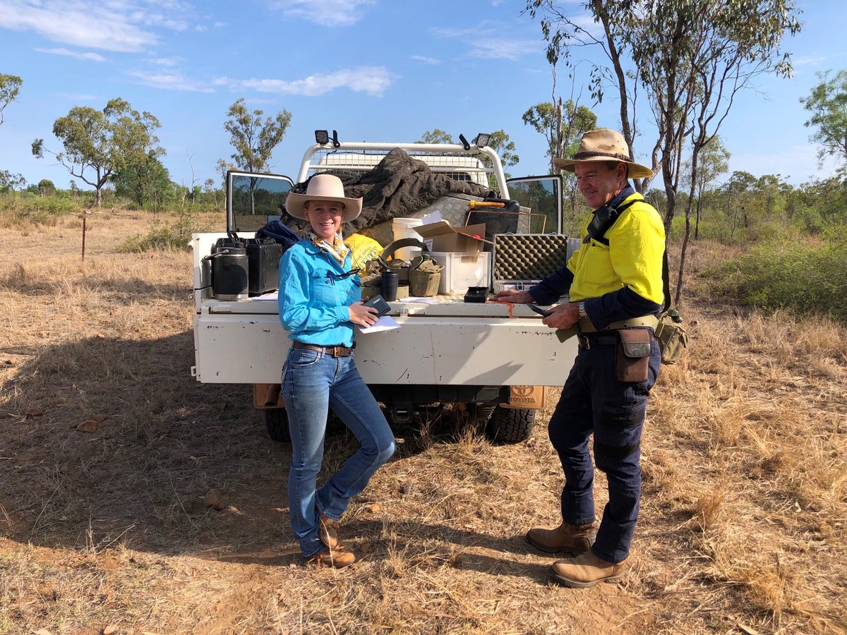 sqnnswhub's tweet photo. The Centre for Applied Climate Sciences team are back in the field at Charters Towers, installing flux towers to gather data to improve carbon &amp; water modelling, with @DAFQld Charters Towers. @Jo_Owens_2020 and the team were closely supervised by some curious locals! https://t.co/jfsqKZjPQE
