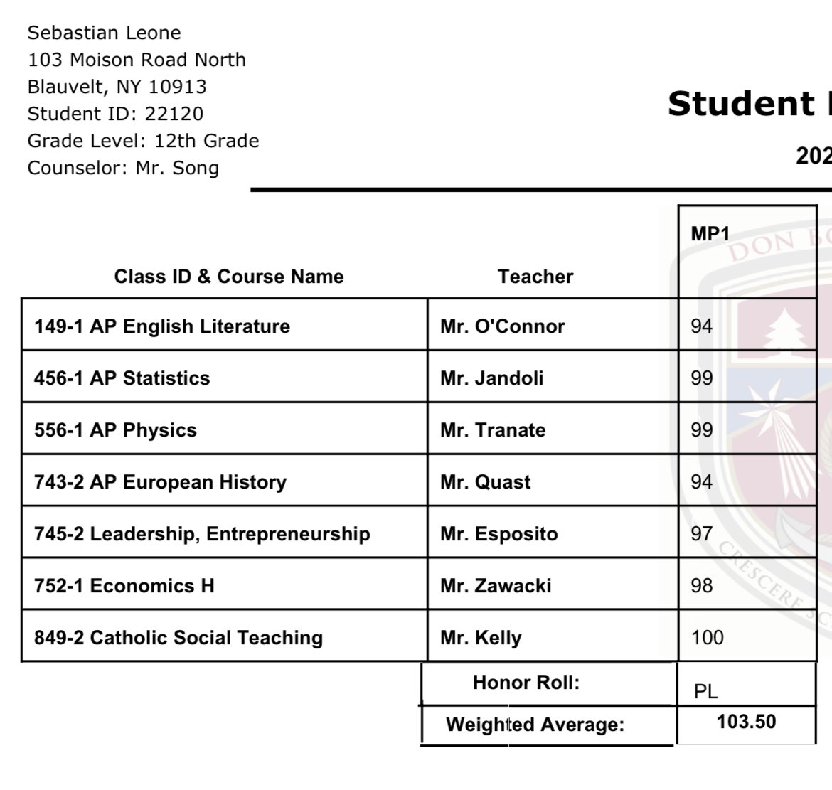 SeabassLeone's tweet photo. Amazing start to my senior year in the classroom!! 103.5 Average!! 

@libbieguy @CoachCahillShow @CoAcHKeLZZz3 @DBP_Football https://t.co/wD4AbZtXiq