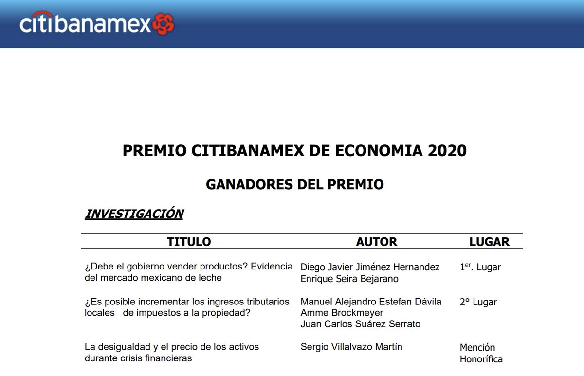 ¡Nos llevamos el CitiBanamex de Economía! Agradecido con <a href="/SeiraEnrique/">Enrique Seira</a> por la infinita confianza.