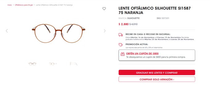 2 pic. Hace como 6 meses busque unos lentes pero estaban caros, le tome captura de pantalla en ese entonces