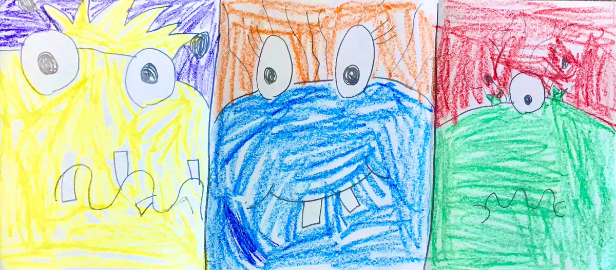 NatashaSufi's tweet image. Drawing #Monsters using #ComplementaryColors with my littles 🧡💙, 💚❤️, 💛💜 @CFISDWells @CyFairISD @CFISD_FineArts #CFISDArts #CFISDSpirit #CFISDArt #CFISDvisualArt #CFISDfineArt #CFISDforAll #ExploreWells #WeAreWells