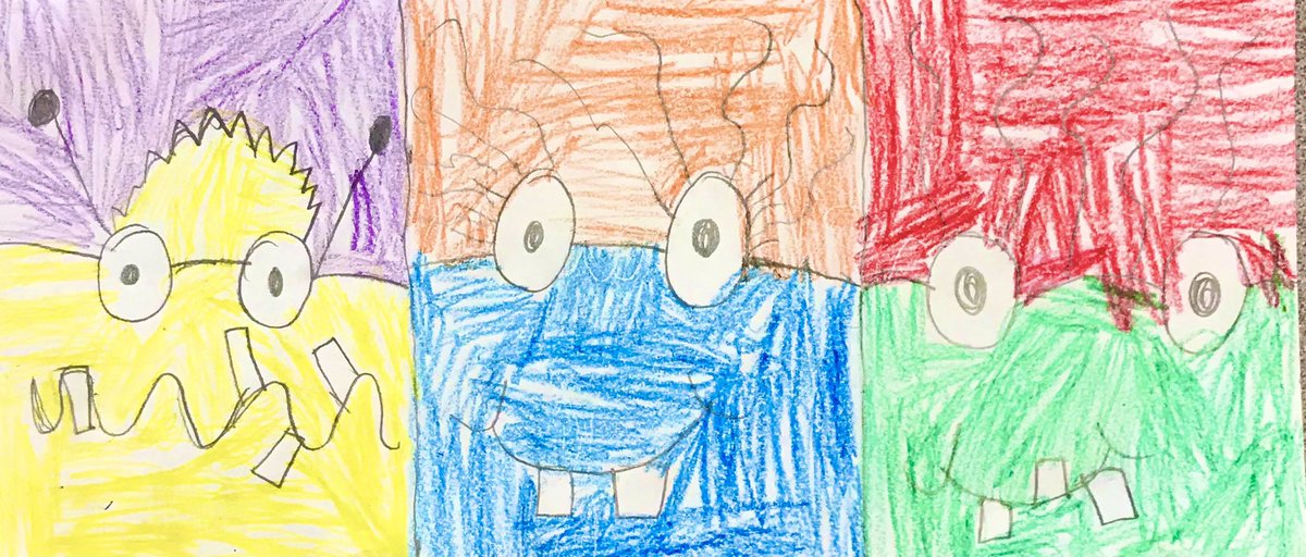 NatashaSufi's tweet image. Drawing #Monsters using #ComplementaryColors with my littles 🧡💙, 💚❤️, 💛💜 @CFISDWells @CyFairISD @CFISD_FineArts #CFISDArts #CFISDSpirit #CFISDArt #CFISDvisualArt #CFISDfineArt #CFISDforAll #ExploreWells #WeAreWells