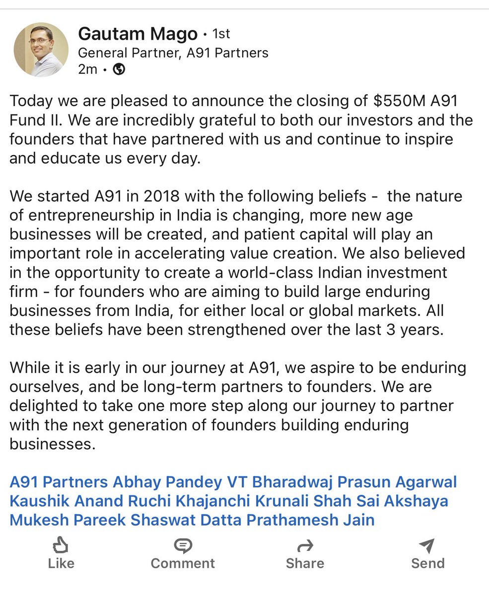 Grateful to the Limited Partners who believed in us and the Founders who chose to partner with us.

Our belief and conviction in the Indian startup ecosystem is more than ever before.  

Looking forward to partnering with more founders building enduring businesses.
