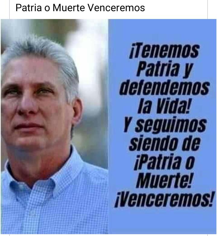 #YoSigoAMiPresidente <a href="/DiazCanelB/">Miguel Díaz-Canel Bermúdez</a> y afirmó #PatriaOMuerte
Y segura estoy de que Venceremos porque #LaRazonEsNuestroEscudo
Viva #Cuba
#CubaViveYRenace