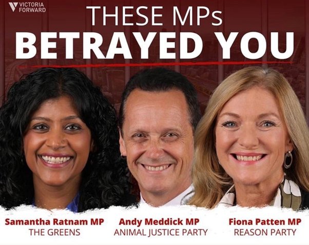 AussieMongrel1's tweet photo. What a complete sellout these mp's are to all Victorians ....
#NeverForgetVictoria https://t.co/9JkAPAoFHk