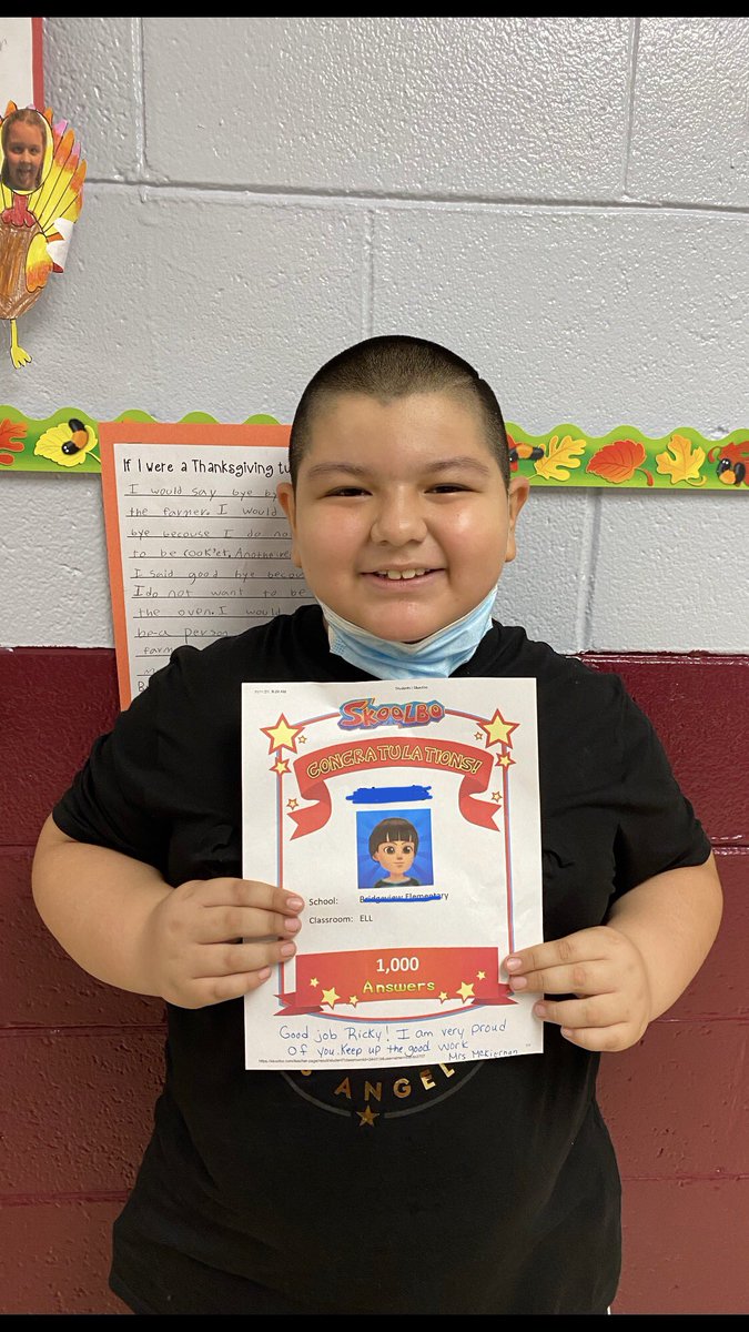 I’m so incredibly proud of this guy!  He has been working hard on Skoolbo every night at home. He was the first one to reach answering 1000 questions!  Keep the learning going!  #BVGoBobcats #d109pride