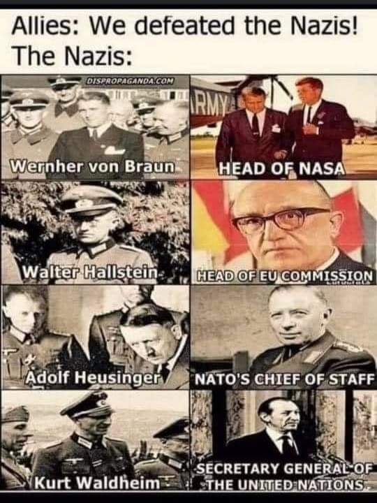 _boner71's tweet photo. @mikepompeo Makes you wonder who really won and what was WW2 really about if highly connected NAzis thanks to Operation Paperclip were given free passes from prosecution with Israel. 

Maybe the fact that Rockefellers were heavily invested with IG Farben prior might be ya clue https://t.co/JBlfVOlA11