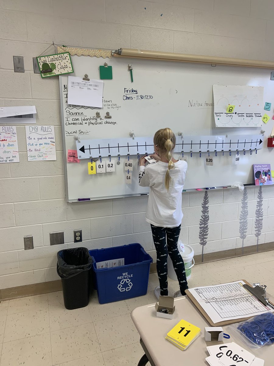 Worked with some decimal number lines today. Loved seeing students make connections to whole numbers. Students got to learn from their mistakes and work on their growth mindsets. What do you notice about our number line?