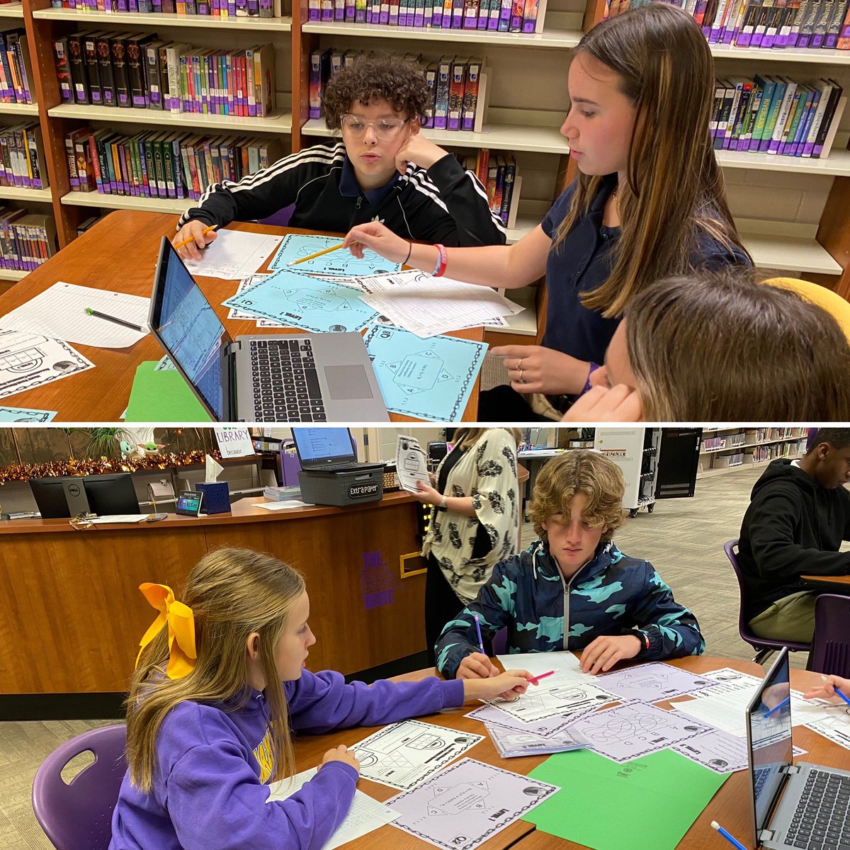7th graders were back in the library today, switching gears from argumentative texts to balancing chemic equations in Science class! #embeddedlibrary #jacketpride