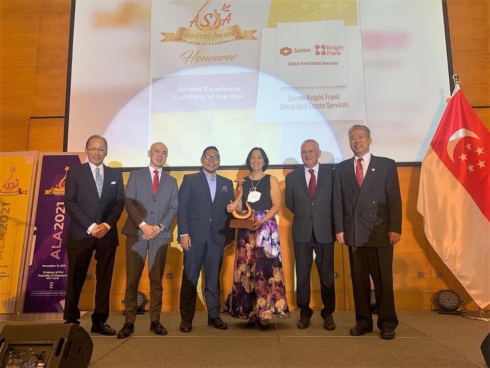 We are honored to be recognized as Service Excellence Company of the Year at the 2021 Asia Leaders Awards. As one of our company's core values, excellence is what we live for in every transaction, every client relationship, and service delivery. 

#SantosKnightFrank #leadership