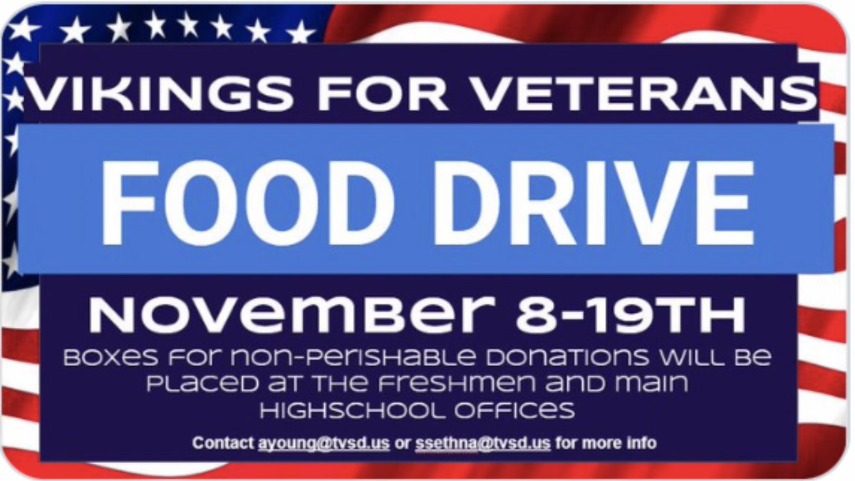 Vikings4V's tweet photo. Drop off donations at TVHS! https://t.co/XBTr3AfKXr