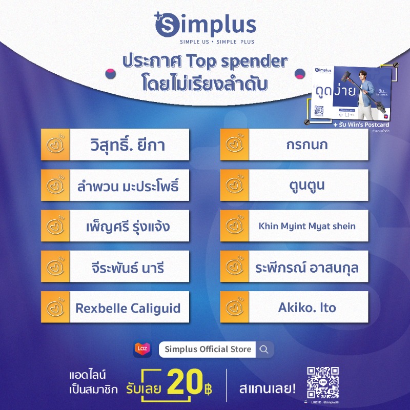 SimplusTh's tweet photo. 😘💕😍🤩ขอแสดงความยินดีด้วย!
ประกาศยอดใช้จ่ายสูงสุด 20 อันดับแรกบน lazada ที่ได้รับโปสการ์ดพร้อมลายเซ็นวิน เมธวิน🎉⭐️
เรายังมีผู้โชคดี 3 ท่าน ที่ยอดใช้จ่ายสูงสุดและจะได้รับของขวัญสุดพิเศษจาก Simplus
1.iPhone13
2&3.เครื่องฟอกอากาศ
ขอบคุณสำหรับการสนับสนุน วิน และ #Simplus1111XWin