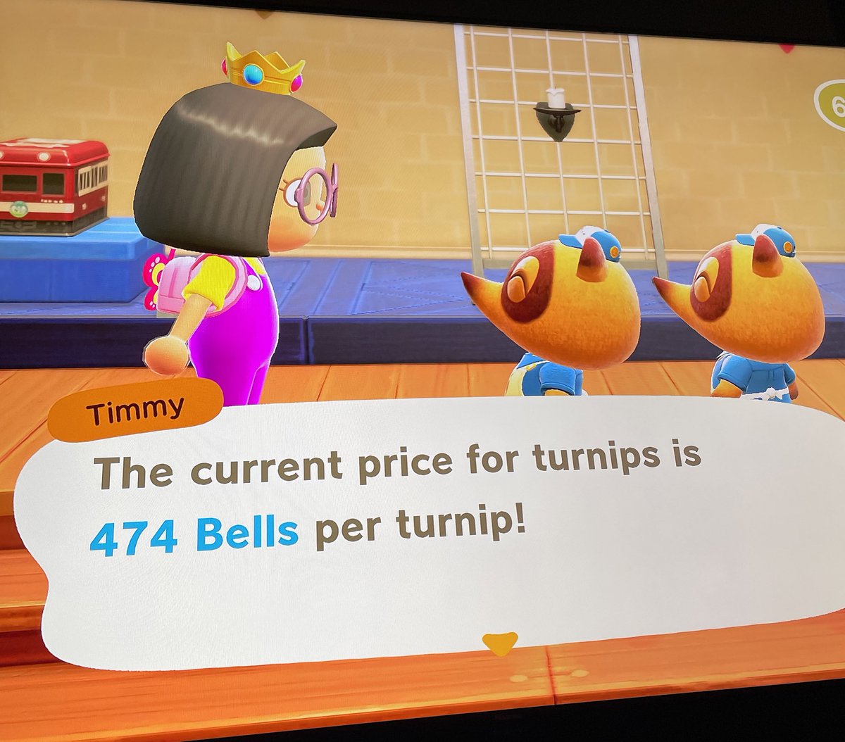 CrooklynACNH's tweet photo. Oooookay I’m back! 😆 Turnips are 474 bells. If anyone wants to come sell, my gate is open. No fee, no tips, just come on by :) #acnh #ACNHturnips #turnipPrices https://t.co/tZQeA5U56R